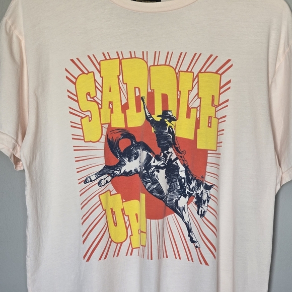 Anthropologie Original Retro Brand Saddle Up Graphic Tee Shirt Peach USA Made L - Picture 6 of 10